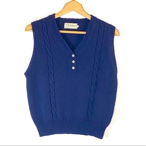Vintage 80s LL Bean Navy Blue Wool Cable Knit Sweater Vest Top